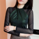 内搭上衣洋气小衫 加绒亮片打底衫 女秋冬欧货性感网纱拼接t恤长袖