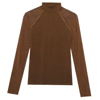 性感网纱打底衫长袖时尚钉珠上衣