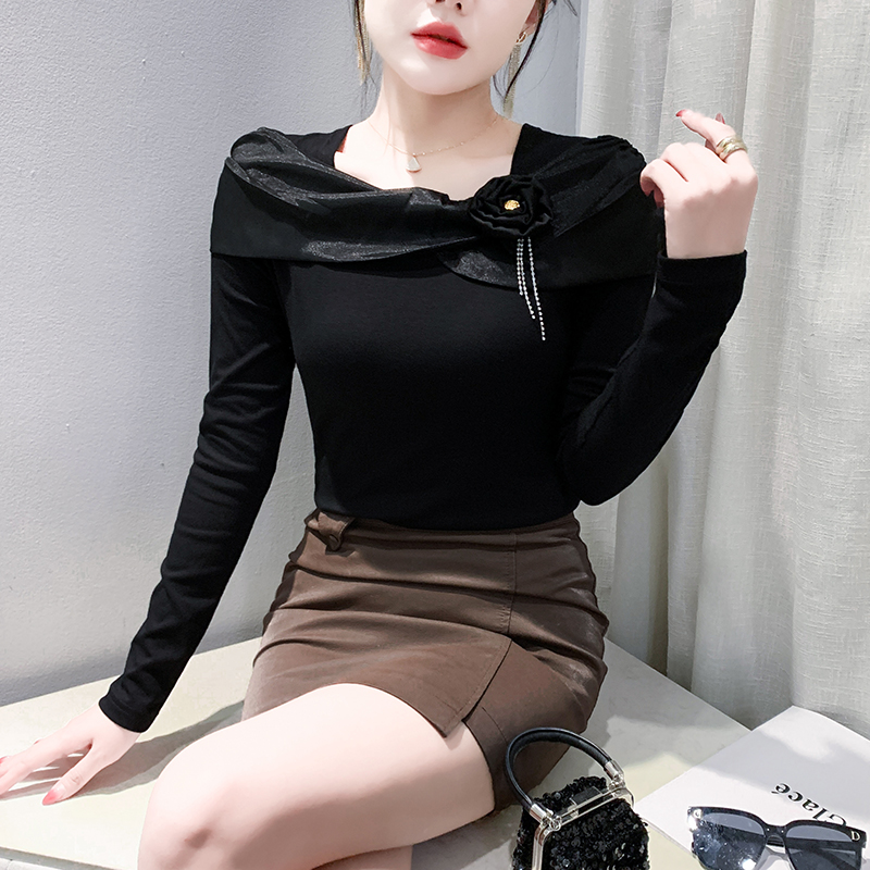 欧货洋气设计感别致花朵上衣长袖