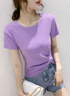 2026夏装新款交叉打结T恤女短袖高腰短款露脐紫色上衣半袖小衫潮