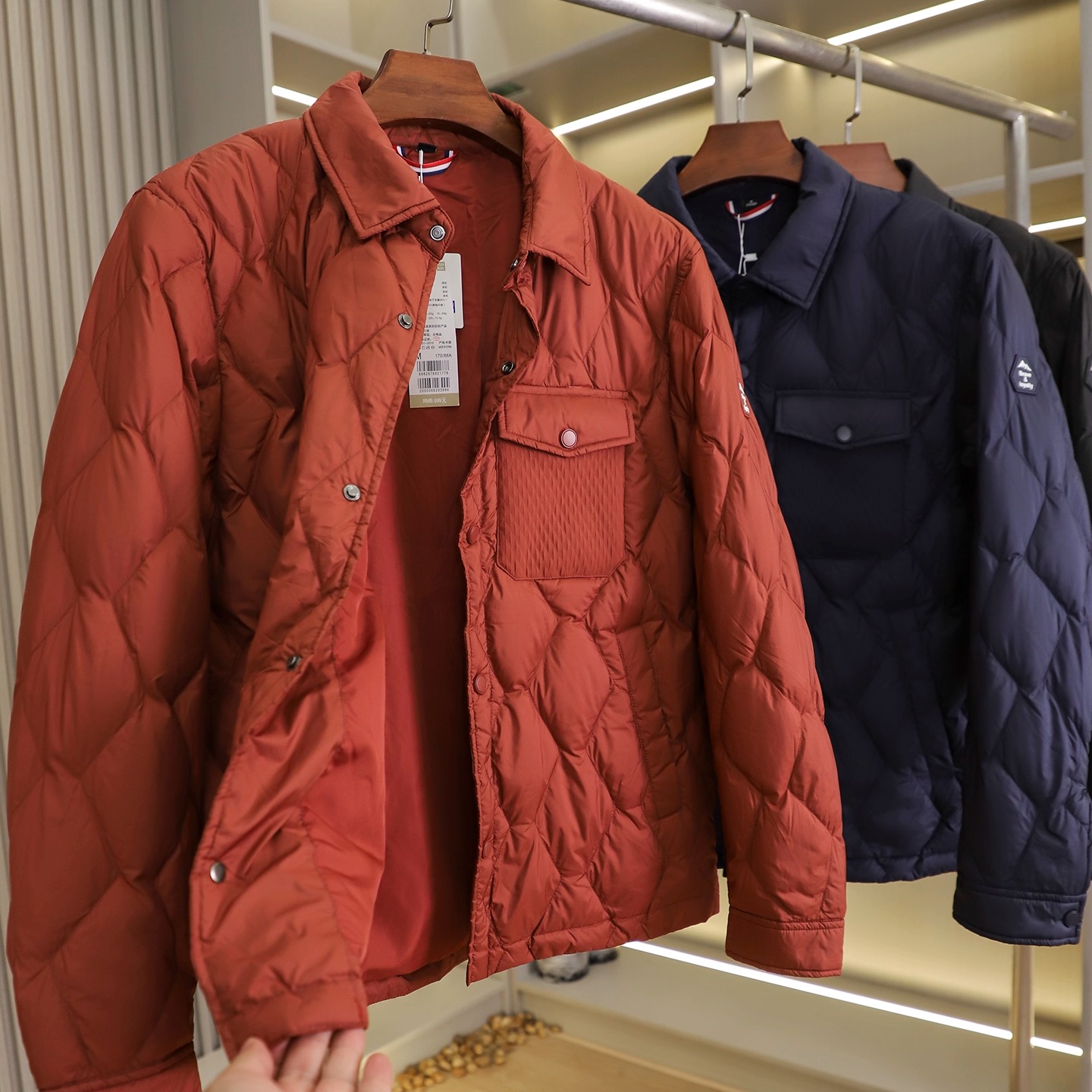 国内单！线下699~冬男士加厚蓬松抗寒保暖菱形格翻领轻工装羽绒服