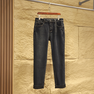 韩国单~水洗高弹力~秋季新款男士高端加厚保暖直筒休闲加绒牛仔裤