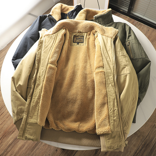 加厚飞行夹克！羊羔毛内里！冬季男士加绒保暖休闲工装棉衣外套