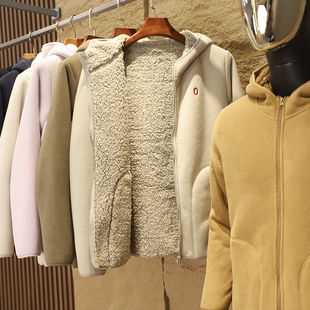 双面摇粒绒~情侣款~秋冬男女加绒加厚保暖羊羔毛内里夹克连帽外套