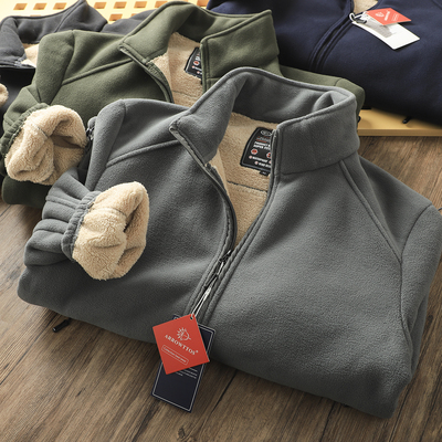 立领秋冬宽松加绒加厚羊羔毛外套