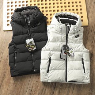柜1890！高蓬松白鸭绒！热反射内里~冬男士户外连帽羽绒马甲背心