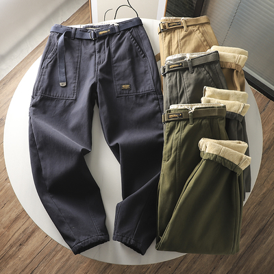 长裤直筒潮加绒加厚保暖工装裤