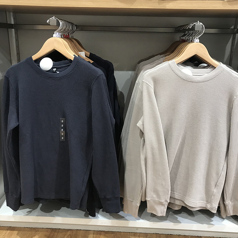 东吉U家长袖男士华夫格面料T恤