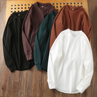 阳离子德绒打底衫!秋季男士薄绒磨毛保暖纯色基础圆领长袖T恤衫