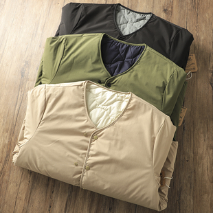 复古内胆式两面穿~秋冬男士加厚防风防水保暖V领短款蓬松棉衣外套