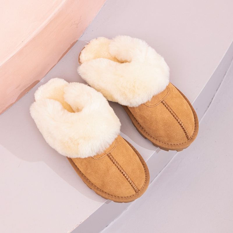 冬季季新款千颂伊平底拖鞋羊毛XLLАUG女皮毛一体拖鞋星拖防滑棉