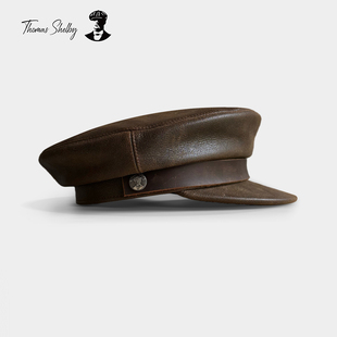 THOMAS SHELBY真牛皮植鞣皮制服水手帽男士鸭舌帽硬汉做旧机车帽