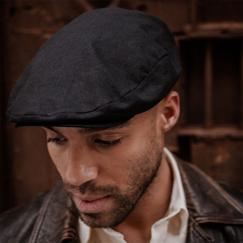 素艺雅品牌外单转内销纯黑色复古鸭舌帽棉麻透气男士前进帽鸭嘴帽