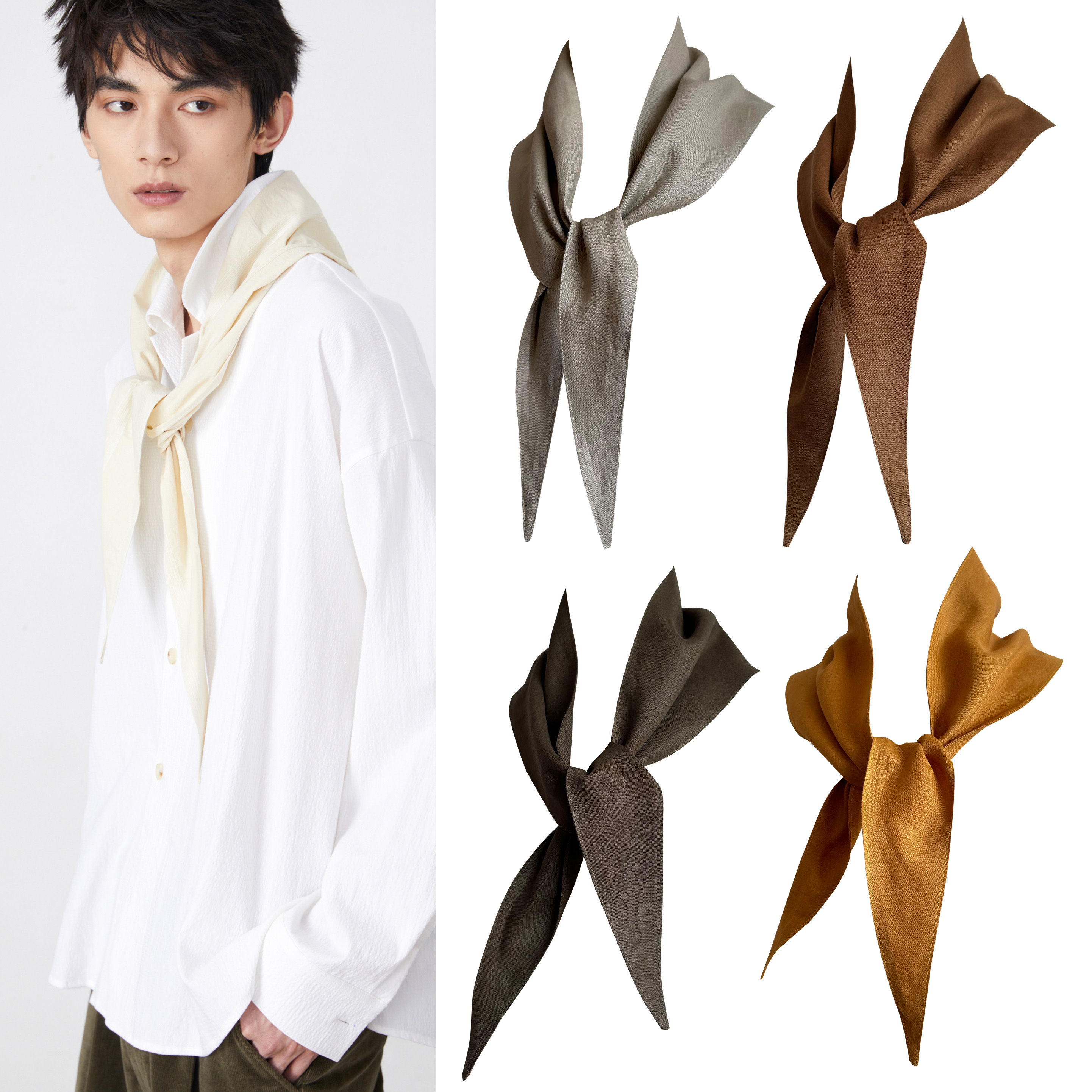 多系法三角小围巾高品亚麻轻薄日系百搭复古中性三角巾外搭小披肩