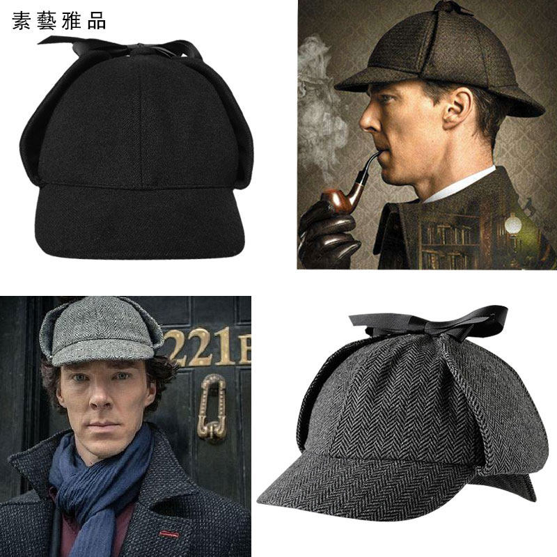 福尔摩斯帽子男秋冬羊毛混纺夏洛克帽复古英伦侦探帽原版猎鹿帽女