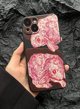 暗黑焦虑兔子适用iPhone16pro手机壳xr哥特小众17promax苹果15pro个性14pro黑色软壳13华为安卓可定制