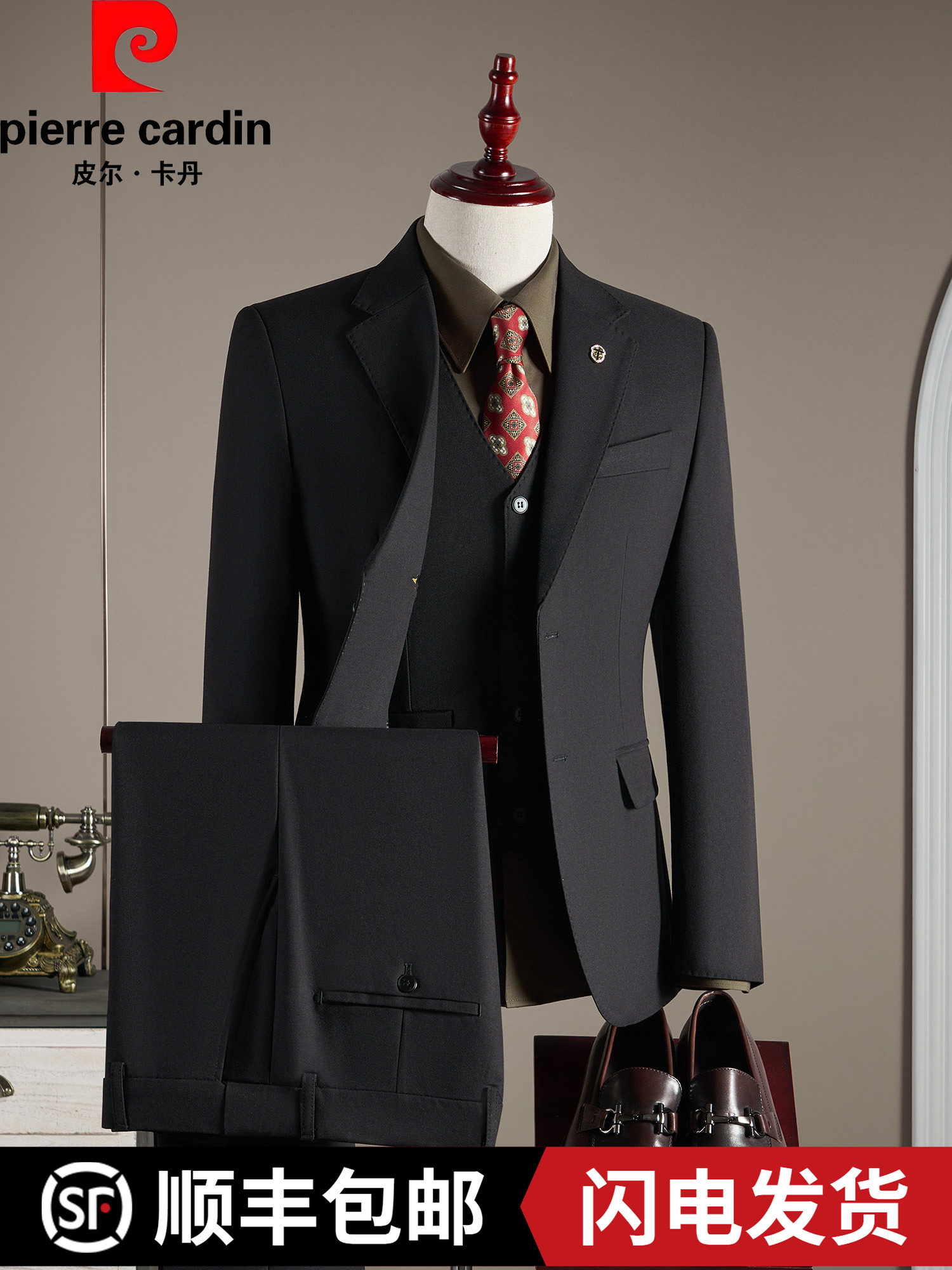 Шерстяной костюм Pierre Cardin, мужской деловой повседневный костюм корейской версии slim plus size, профессиональная официальная одежда для жениха на свадьбу Изображение 1