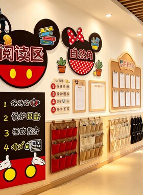 幼儿园米奇风区角环创区域规则牌红黑色系主题墙布置背景边条框贴