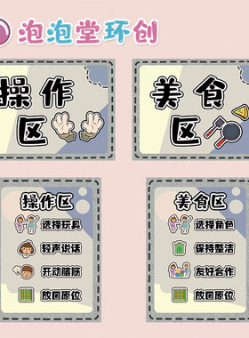幼儿园莫兰迪色系中大班区域规则区角牌主题墙面环创班级公约贴纸