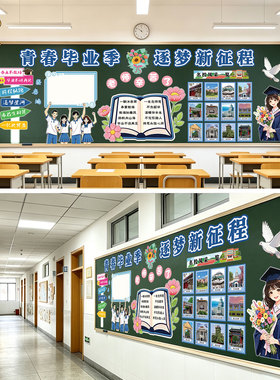 青春毕业季逐梦新征程黑板报装饰墙贴中小学班级文化墙签名墙布置