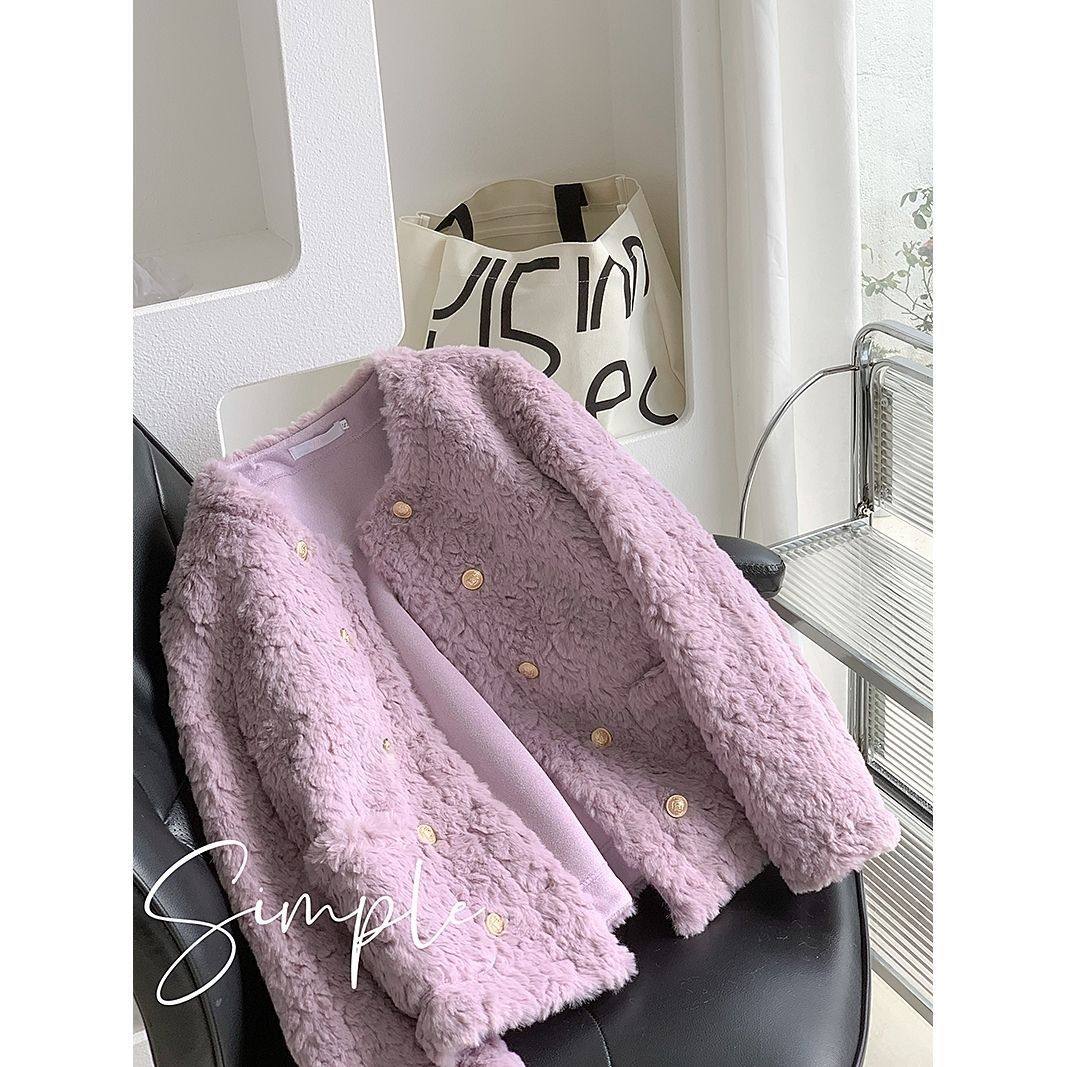 仿獭兔毛新款小香风双排扣外套女2024秋冬季气质加厚皮毛一体上衣,女装/女士精品,皮草,淘宝优惠券,粉丝福利购,淘宝优惠卷