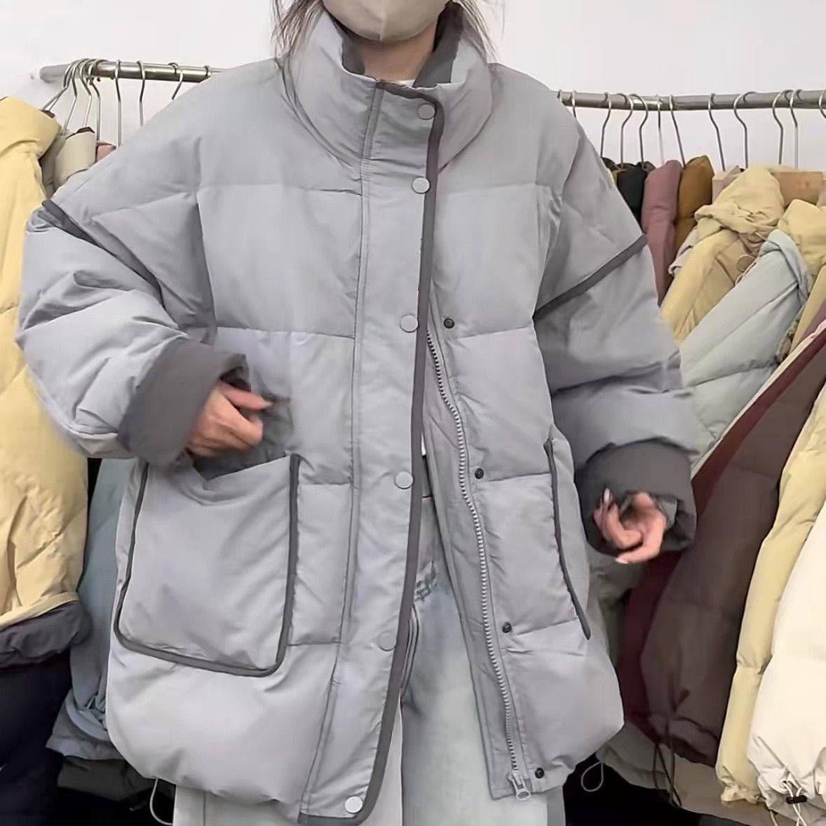 加肥加大码200斤羽绒服女中长款立领撞色袖口加厚宽松白鸭绒外套,女装/女士精品,大码羽绒服,淘宝优惠券,粉丝福利购,淘宝优惠卷