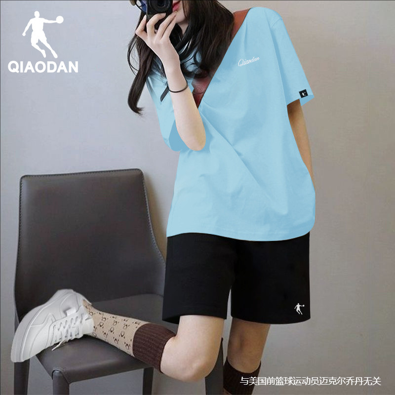 乔丹运动套装女2025夏季新款宽松大码短袖短裤休闲跑步两件套女装