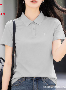 乔丹短袖T恤女2026新款夏季灰色翻领POLO衫正品女士上衣透气半袖