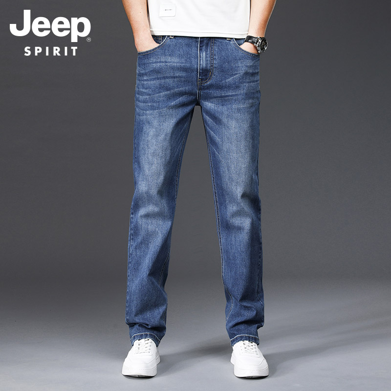 JEEP牛仔裤男士春秋款宽松大码休闲裤2021秋季直筒弹力长裤子秋冬
