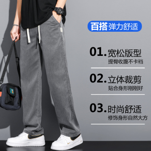 外贸1048-P45春夏休闲阔腿裤直筒宽松潮冰丝莱赛尔天丝拖地裤子图片