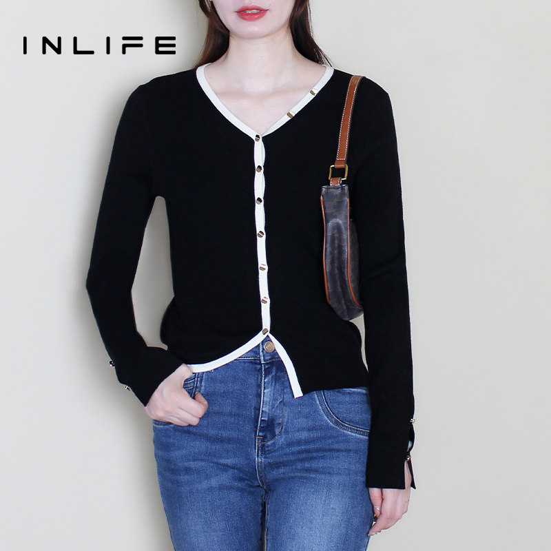 伊纳芙v领修身针织开衫女春秋新款不规则开叉上衣温柔气质薄毛衣,女装/女士精品,毛针织衫,淘宝优惠券,粉丝福利购,淘宝优惠卷