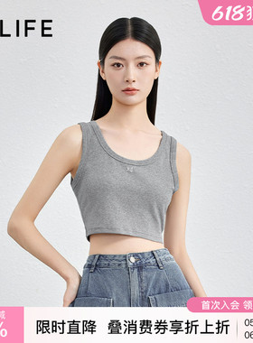 伊纳芙灰色圆领吊带背心女2026夏新款短款修身内搭打底衫无袖上衣