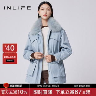 宽松保暖棉衣棉服外套 新款 伊纳芙中长款 狐狸毛领收腰派克服女冬季