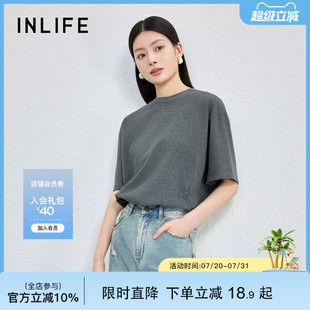 气质宽松休闲灰色上衣 伊纳芙圆领纯棉短袖 T恤女2025夏季 新款 时尚