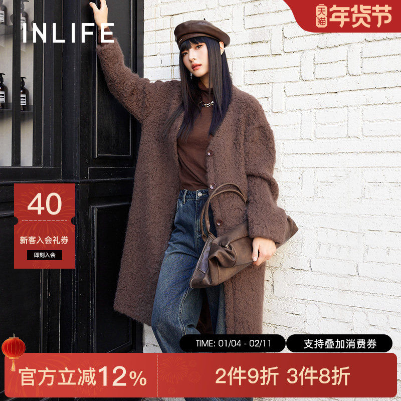 伊纳芙法式复古v领毛绒大衣女冬季新款高级宽松加厚保暖长款外套,女装/女士精品,毛呢外套,淘宝优惠券,粉丝福利购,淘宝优惠卷