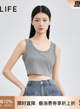 伊纳芙灰色圆领吊带背心女2026夏新款短款修身内搭打底衫无袖上衣