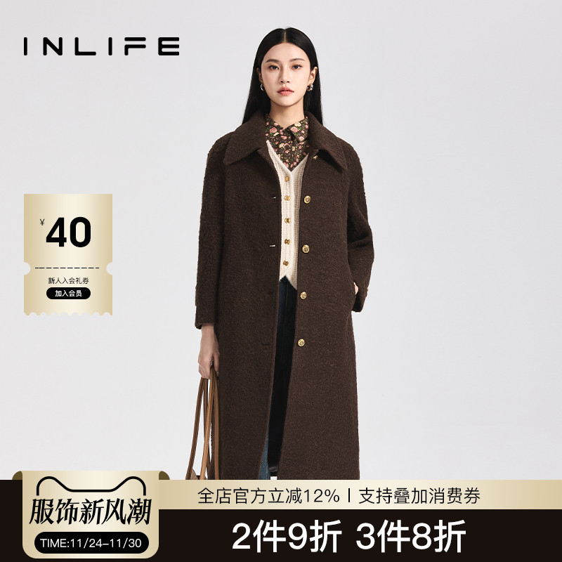 inlife中长款双面毛呢大衣