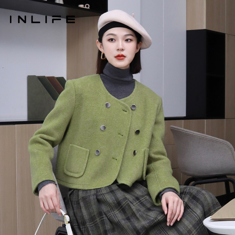 伊纳芙法式小香风短款双面呢外套女冬季新款高级气质羊毛呢子大衣