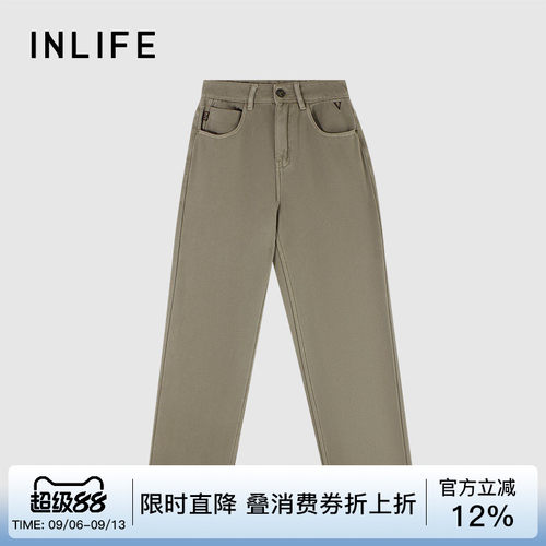 伊纳芙宽松复古加厚直筒裤