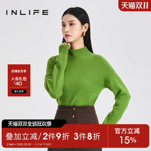 时尚 秋冬新款 宽松洋气毛衣 女装 伊纳芙高级慵懒绵羊毛半高领针织衫