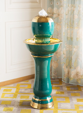 创意现代简约循环陶瓷流水器喷泉招财客厅办公室家居摆件开业礼品