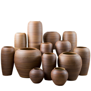 复古陶罐落地大花瓶户外摆件中式客厅酒店装饰品插花干花粗陶瓷瓶