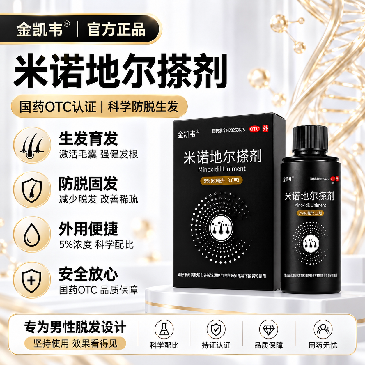 米诺地尔搽剂5%60ml用于治白发脱发