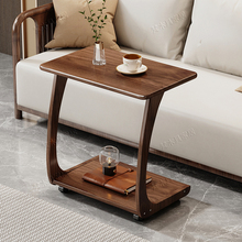 北美黑胡桃木沙发边几柜可移动带轮迷你书桌子客厅家用小茶几包邮