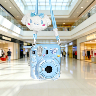 适用拍立得mini12instax富士mini12保护套保护套透明保护水晶硬壳子防摔防撞配件含背绳胸针挂链卡通萌宠配件