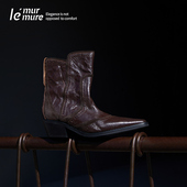 水洗麂皮踝靴 设计师纯手工抓花油蜡羊皮 Murmure 布洛克雕花