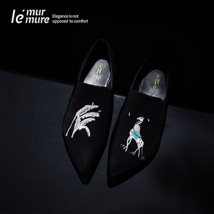 便士鞋 羊反绒重工刺绣 纳斯卡地画影黑·鹤舞翩跹 女 Murmure