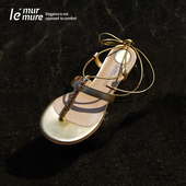 女夏新款 意式 山羊皮绑带罗马沙滩度假平跟凉鞋 Murmure 绝美