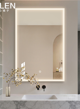 白色铝框智能浴室镜COB灯带高亮卫生间除雾化妆镜高级卫浴大镜子