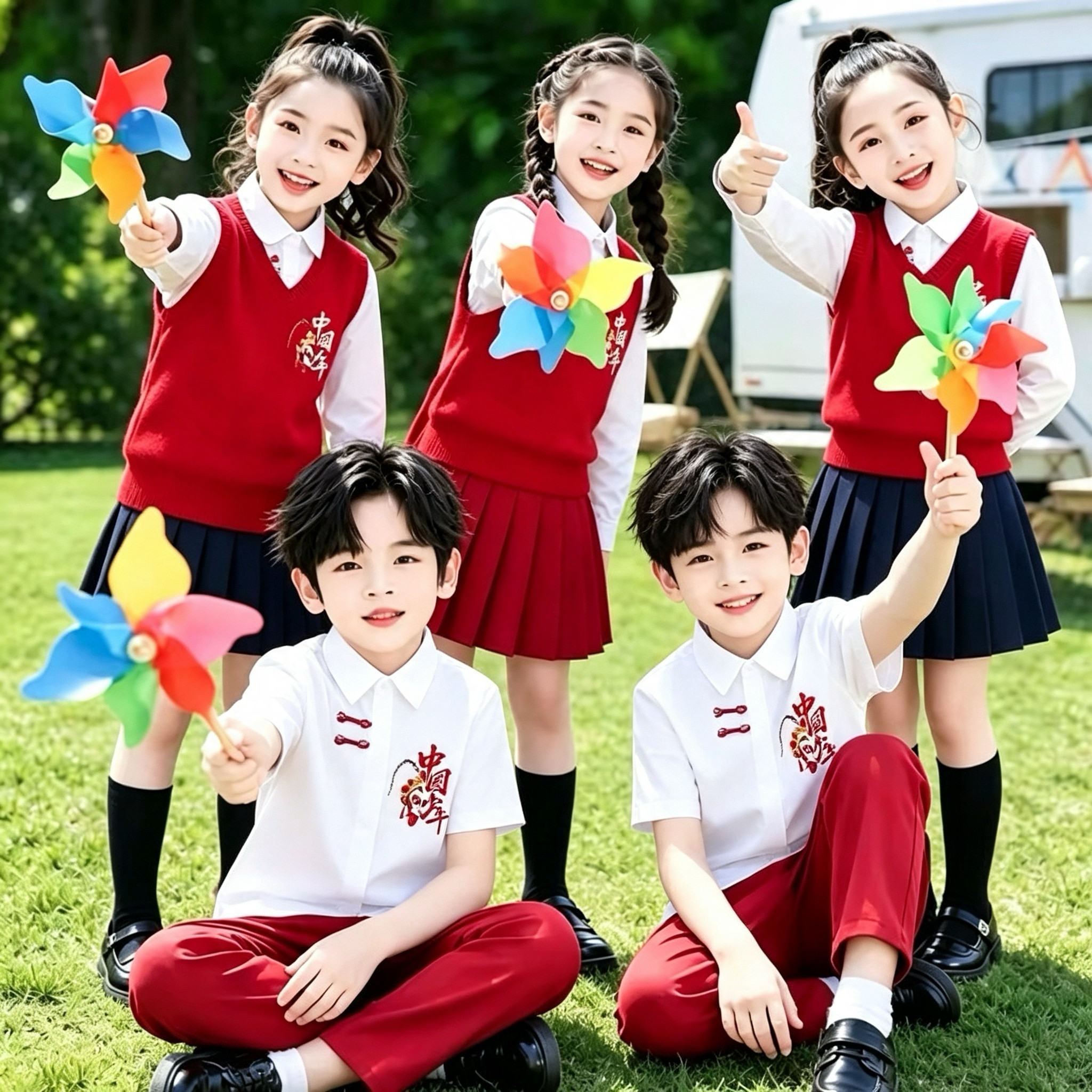 中小学生大合唱演出服儿童英伦风班服诗朗诵爱国主题运动会表演服